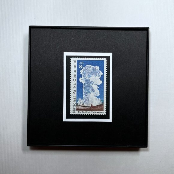 Yellowstone Park Framed Postage Stamp Art 4x4 USA #1453 - Picture 2 of 4